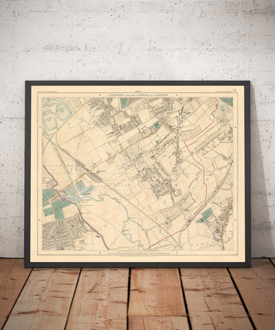 Old Colour Map of North East London, 1891 - Walthamstow, Leyton, Wanstead, Leytonstone, Lea - E5, E10, E11, E17