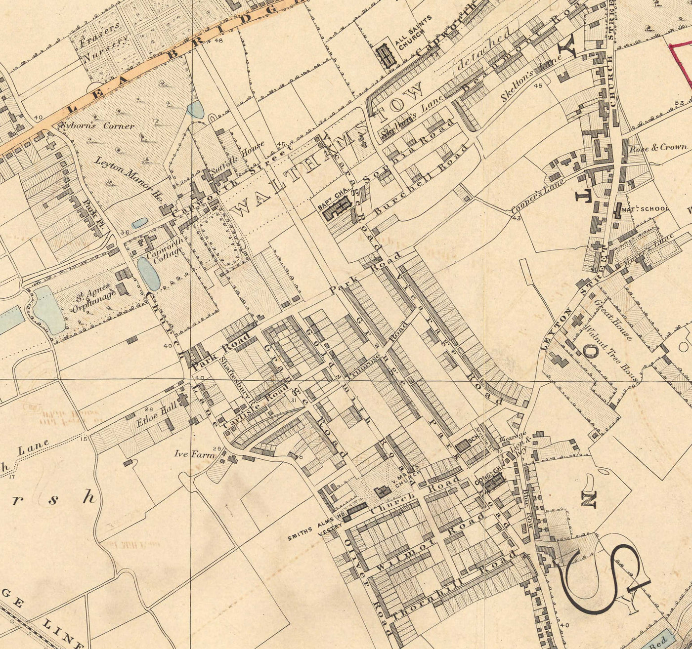 Old Colour Map of North East London, 1891 - Walthamstow, Leyton, Wanstead, Leytonstone, Lea - E5, E10, E11, E17