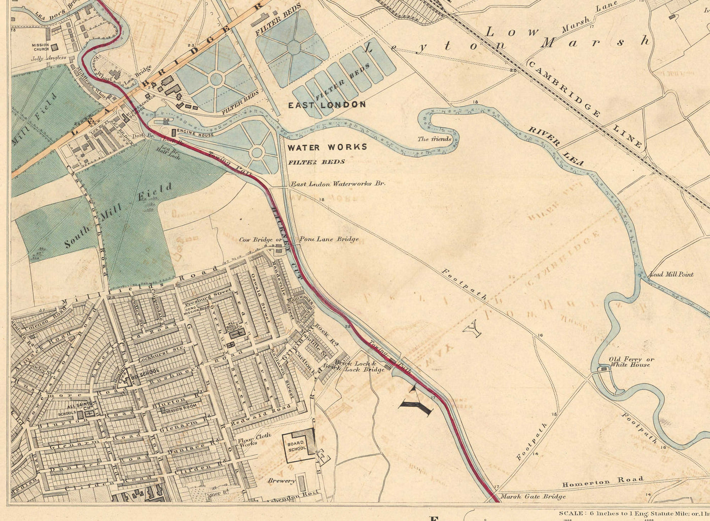 Old Colour Map of North East London, 1891 - Walthamstow, Leyton, Wanstead, Leytonstone, Lea - E5, E10, E11, E17