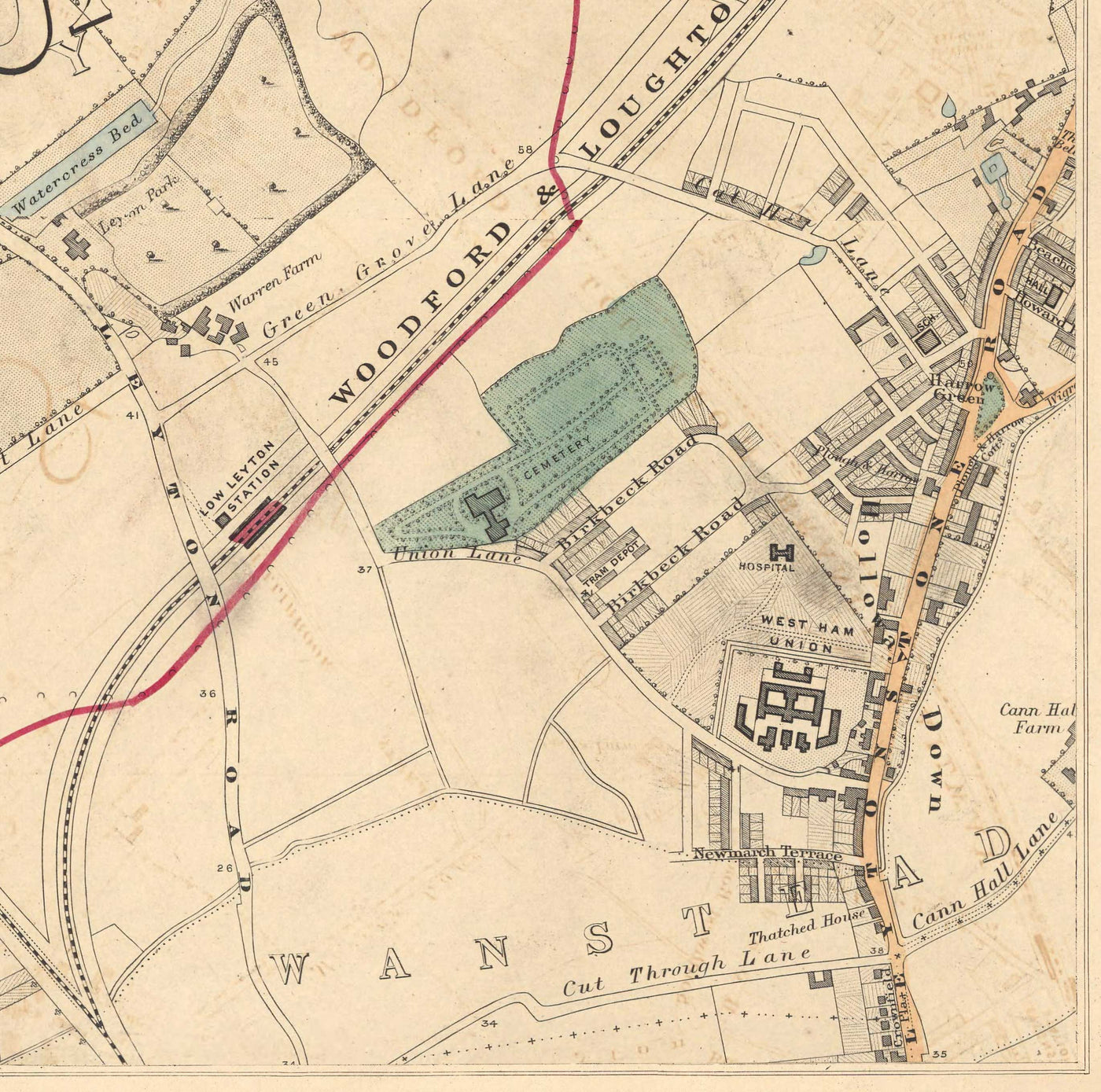 Old Colour Map of North East London, 1891 - Walthamstow, Leyton, Wanstead, Leytonstone, Lea - E5, E10, E11, E17