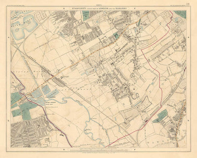 Old Colour Map of North East London, 1891 - Walthamstow, Leyton, Wanstead, Leytonstone, Lea - E5, E10, E11, E17