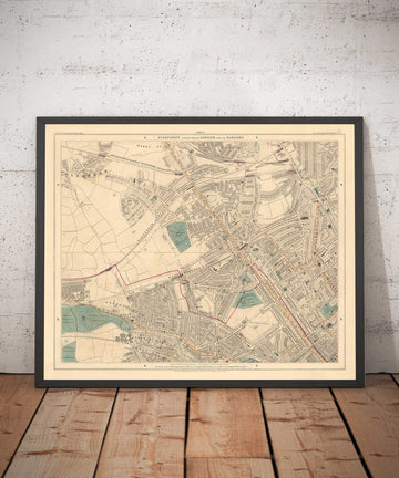 Mappa dei colori antica di West London, 1891 - St Johns Wood, Kilburn, Kensal Green, Finchley Rd, Willesden - NW6, NW8, NW2, W9, W10 