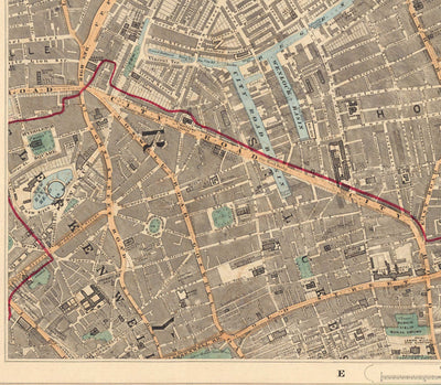 Old Colour Map of East London, 1891 - Hoxton, Haggerston, Dalston, Hackney, Bethnal Green, Shoreditch - N1, N5, E8, E2, EC1