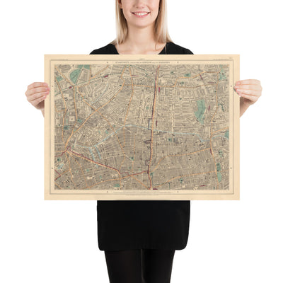 Old Colour Map of East London, 1891 - Hoxton, Haggerston, Dalston, Hackney, Bethnal Green, Shoreditch - N1, N5, E8, E2, EC1