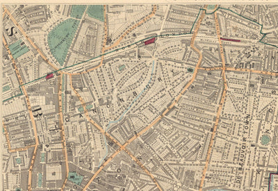 Old Colour Map of East London, 1891 - Hoxton, Haggerston, Dalston, Hackney, Bethnal Green, Shoreditch - N1, N5, E8, E2, EC1