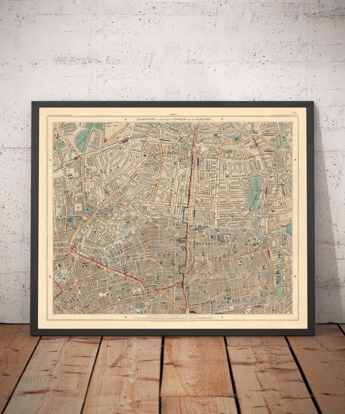Old Colour Map of East London, 1891 - Hoxton, Haggerston, Dalston, Hackney, Bethnal Green, Shoreditch - N1, N5, E8, E2, EC1