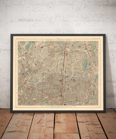 Old Colour Map of East London, 1891 - Hoxton, Haggerston, Dalston, Hackney, Bethnal Green, Shoreditch - N1, N5, E8, E2, EC1