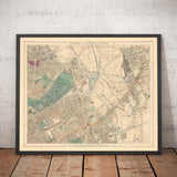 Old Colour Map of East London in 1891 - Victoria Park, Hackney, Bow, Stratford, Tower Hamlets - E9, E20, E3, E15