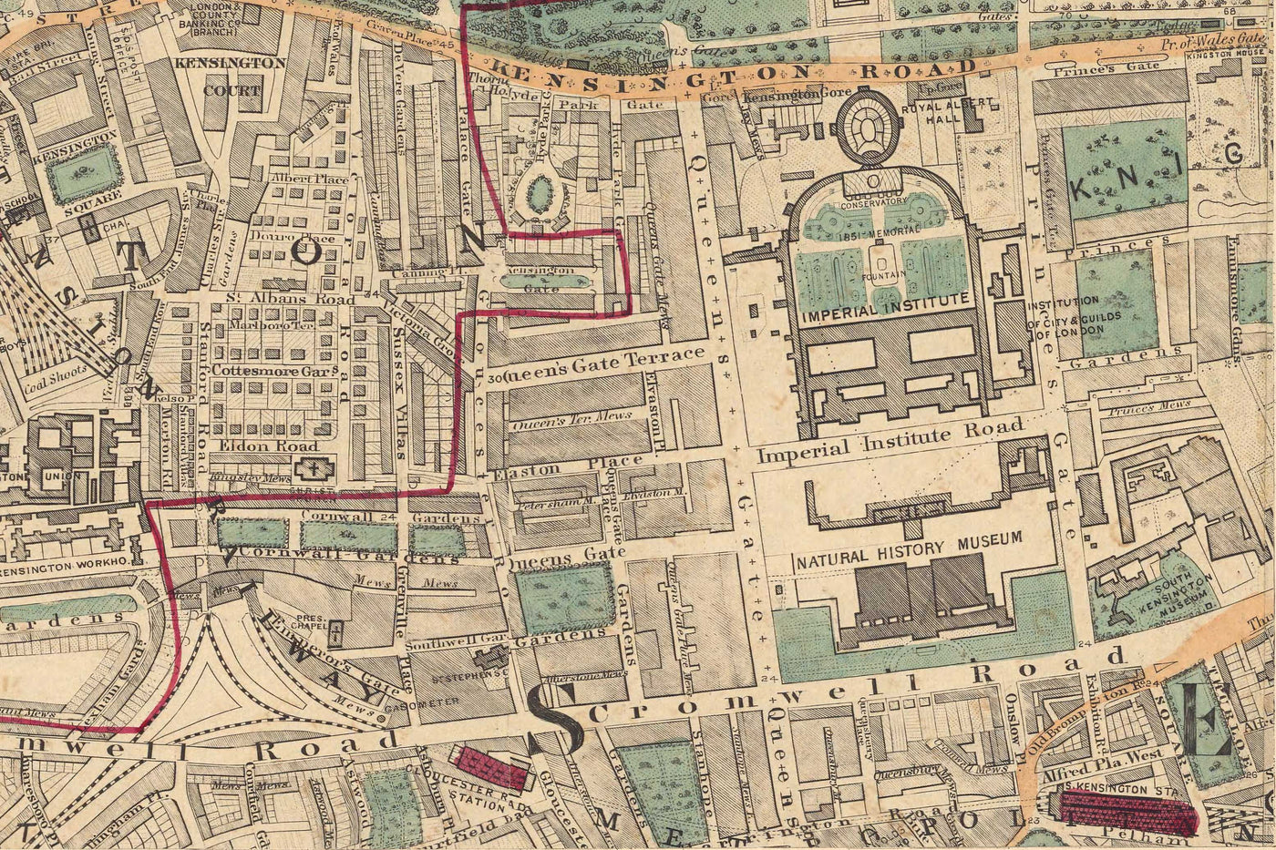 Old Colour Map of West London - Notting Hill, Kensington, Portobello Road, Shepherds Bush, Bayswater - W11 W2 W8 SW7 W14 W6 W12 W10