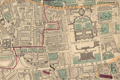 Old Colour Map of West London - Notting Hill, Kensington, Portobello Road, Shepherds Bush, Bayswater - W11 W2 W8 SW7 W14 W6 W12 W10