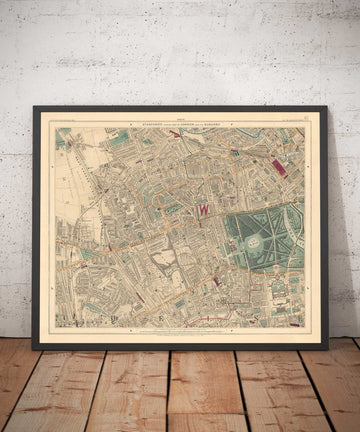 Alter Farbkarte von West-London - Notting Hill, Kensington, Portobello Road, Shepherds Bush, Bayswater - W11 W2 W8 SW7 W14 W6 W12 W10 