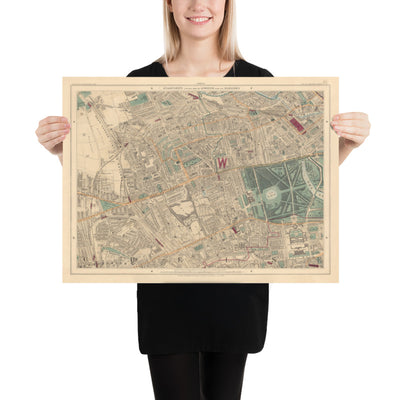 Old Colour Map of West London - Notting Hill, Kensington, Portobello Road, Shepherds Bush, Bayswater - W11 W2 W8 SW7 W14 W6 W12 W10