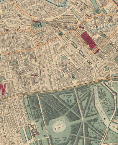 Old Colour Map of West London - Notting Hill, Kensington, Portobello Road, Shepherds Bush, Bayswater - W11 W2 W8 SW7 W14 W6 W12 W10