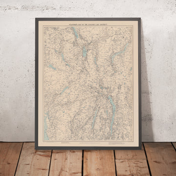 Ancienne carte du Lake District par Stanford, 1899 : Windermere, Scafell Pike, Kendal, Ullswater, Helvellyn 