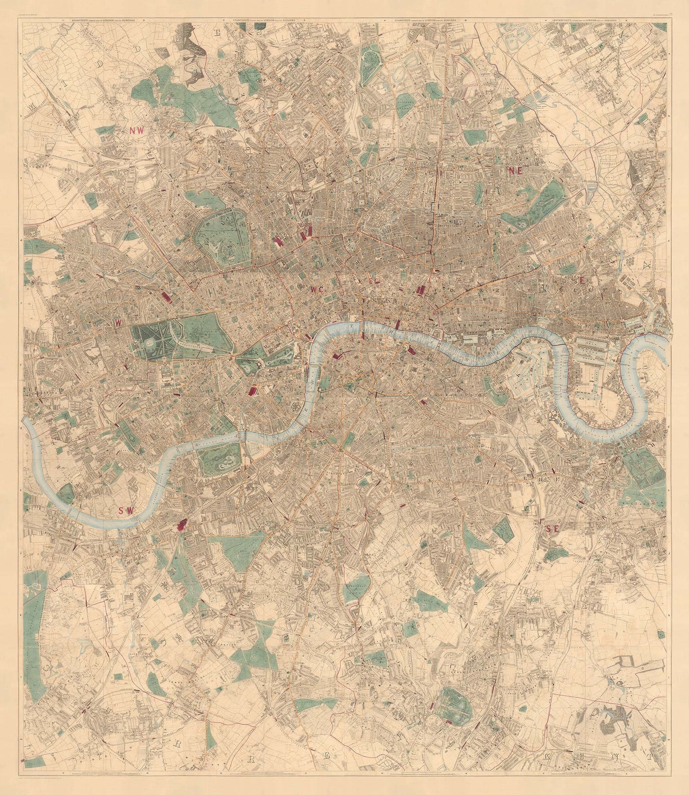 Mapa personalizado de Londres por Edward Stanford, 1862 - Diseño y haga su propio mapa viejo