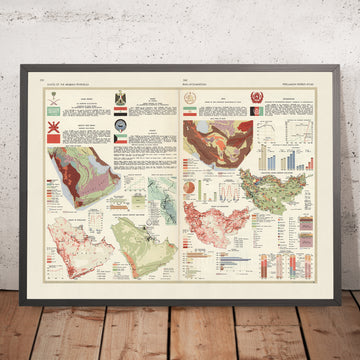 Mappa infografica antica della penisola arabica: Agricoltura, Uso del suolo e Popolazione, 1967 