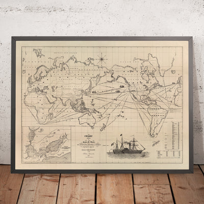 Old World Map of Steamer Routes by James Moore, 1850