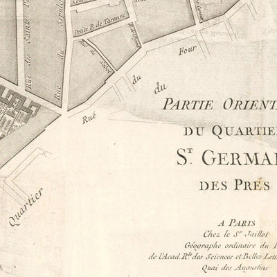 Alte Karte von St Germain (Paris) von Jean Baptiste Michel Jaillot im Jahr 1775 - Seine, Point Royal, Palais Bourbon, Rue Du Bac, Caserne des Gardes 