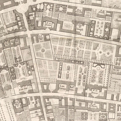 Alte Karte von St Germain (Paris) von Jean Baptiste Michel Jaillot im Jahr 1775 - Seine, Point Royal, Palais Bourbon, Rue Du Bac, Caserne des Gardes 
