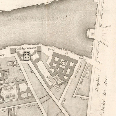 Alte Karte von St Germain (Paris) von Jean Baptiste Michel Jaillot im Jahr 1775 - Seine, Point Royal, Palais Bourbon, Rue Du Bac, Caserne des Gardes 