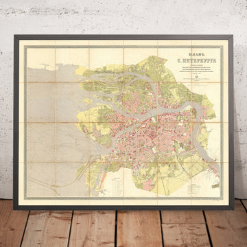 Mappa antica di San Pietroburgo, Russia di Ilyin, 1887: Ammiragliato, San Isacco, Palazzo d&