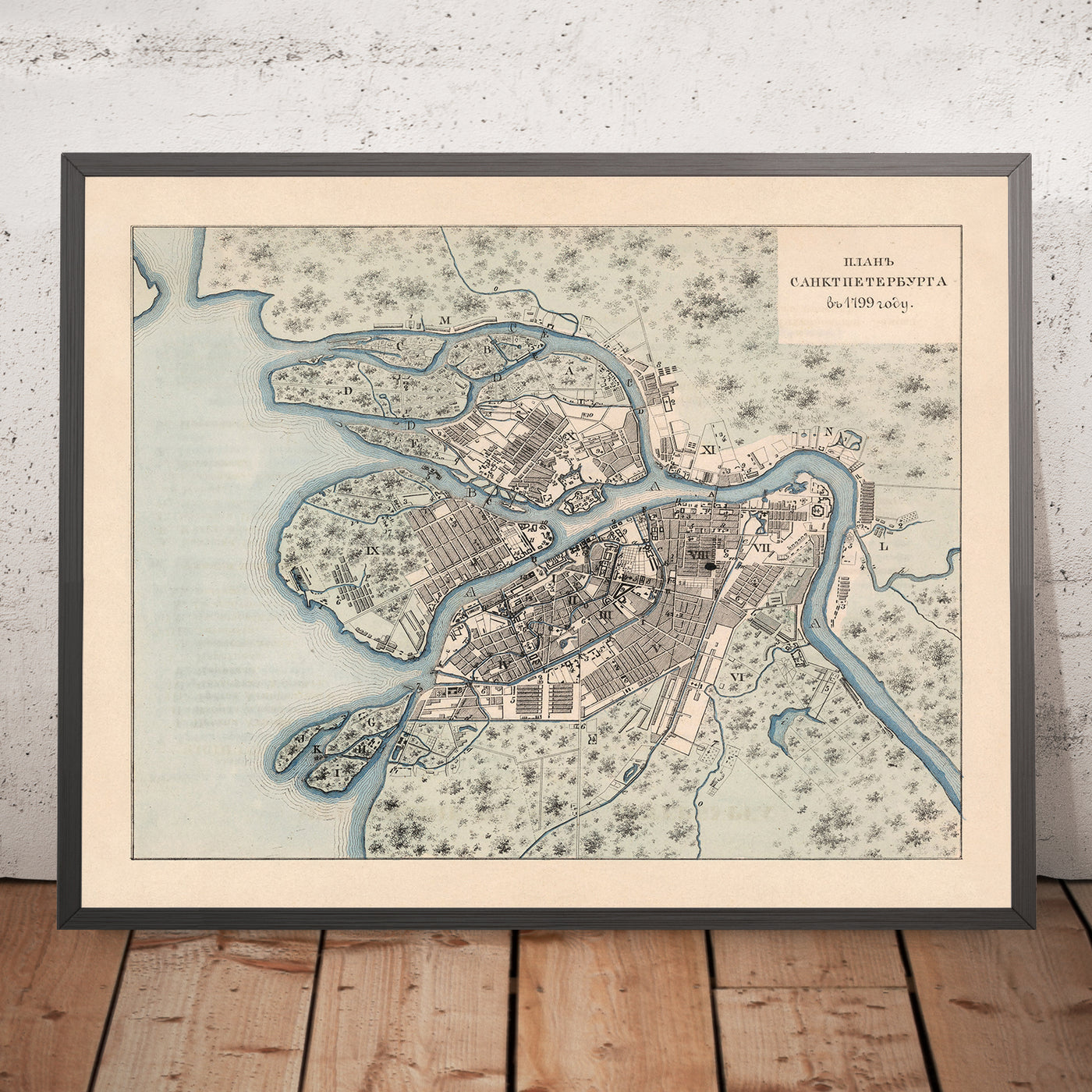 Old Map of Saint Petersburg, Russia by Tsylov, 1799: Districts, Rivers, Parks, Landmarks, Canals