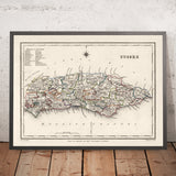 Ancienne carte de l'Est et de l'Ouest du Sussex par Samuel Lewis, 1844 : Brighton, Crawley, Worthing, Eastbourne et Hastings 