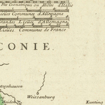 Old Map of Swabia, Germany by Sanson, 1703: Stuttgart, Heidelberg, Augsburg, Black Forest, Rhine River