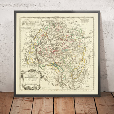 Old Map of Swabia, Germany by Sanson, 1703: Stuttgart, Heidelberg, Augsburg, Black Forest, Rhine River
