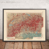 Old Map of Switzerland, 1967: The Alps, Bern, Geneva, Zurich, Lake Geneva
