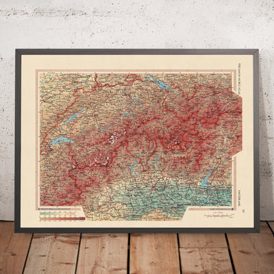 Ancienne carte de la Suisse, 1967 : Les Alpes, Berne, Genève, Zurich, Lac Léman