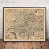 Old Map of Switzerland by Visscher, 1690: Bern, Zürich, Geneva, Laussane, Gruyère Pays-d'Enhaut Regional Park