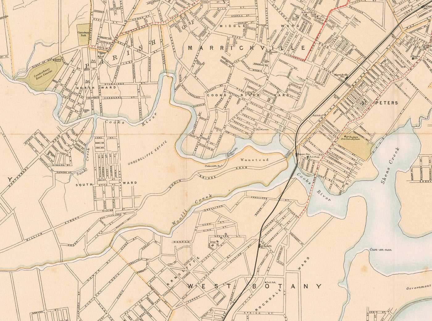 Old Map of Sydney in 1890 by Bartholomew - Port Jackson, Potts Point, Parramatta River, Botany Bay, Darling Point