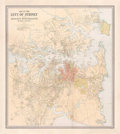 Old Map of Sydney in 1890 by Bartholomew - Port Jackson, Potts Point, Parramatta River, Botany Bay, Darling Point