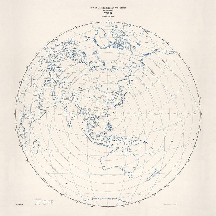 Mappa antica di Taipei: CIA, 1968: Mostrando la Proiezione Azimutale Equidistante del Mondo attorno a Taipei 