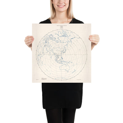 Mapa antiguo de Taipei: CIA, 1968: muestra la proyección equidistante azimutal del mundo alrededor de Taipei