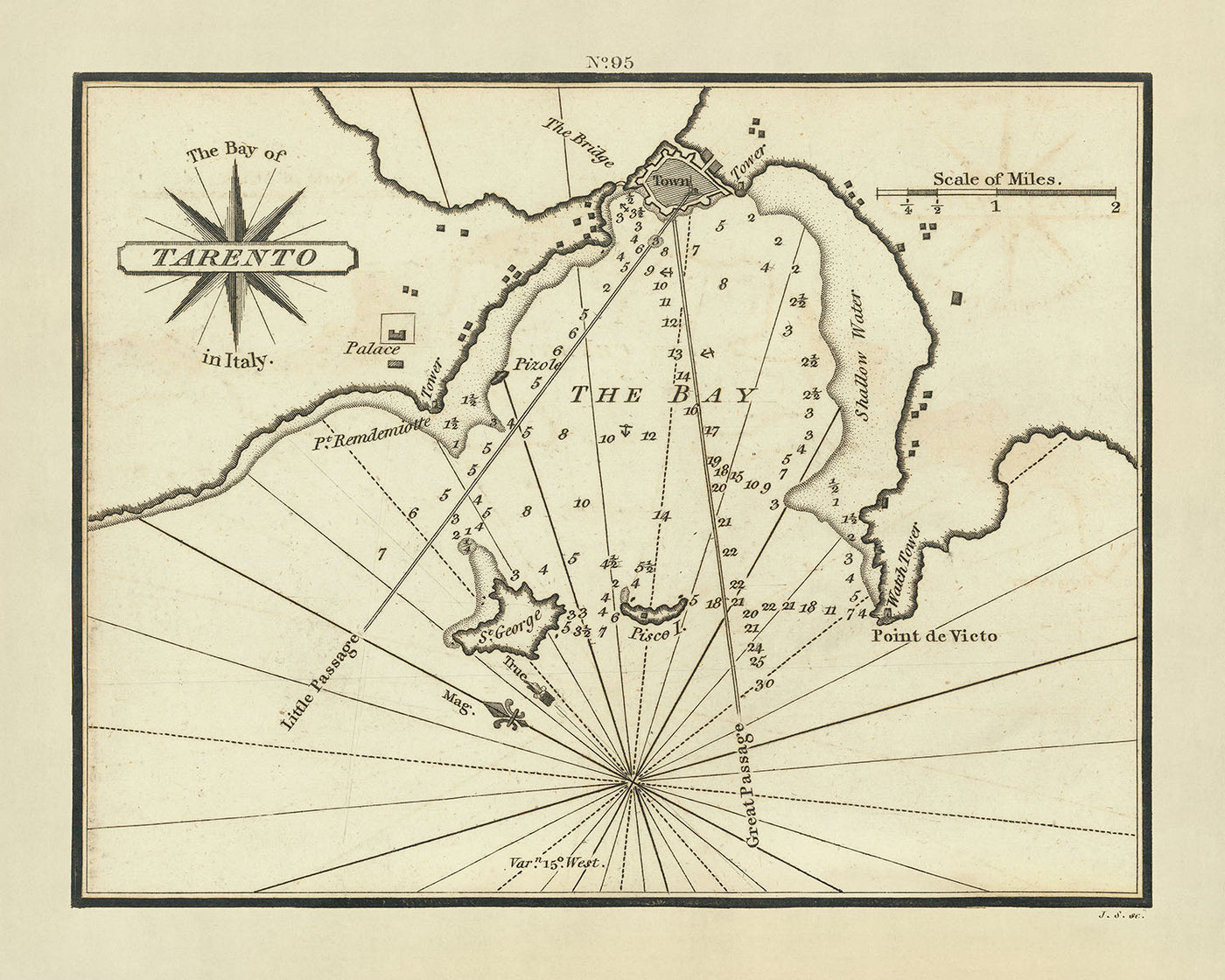 Alter Seekarte von Taranto, Italien von Heather, 1802: Golf von Taranto, Ionisches Meer, Straße von Otranto 