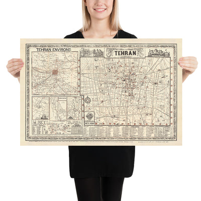 Mapa antiguo de Teherán de Sahab Abbas, 1956: Mehran, Bazaar, Abouzar, Sadeghiyeh