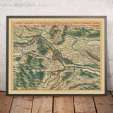 Ancienne carte du territoire autour de Vienne : Visscher, 1690 : Tulln, Schwechat, Klosterneuburg, Baden bei Vien, Lainzer Tiergarten