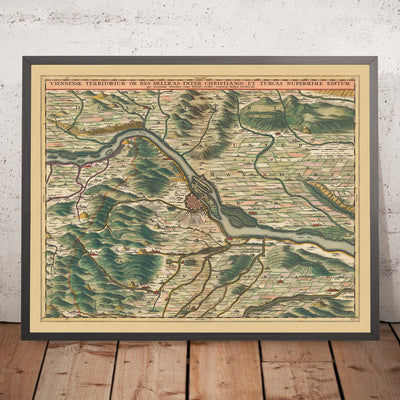 Antiguo mapa del territorio alrededor de Viena: Visscher, 1690: Tulln, Schwechat, Klosterneuburg, Baden bei Vien, Lainzer Tiergarten