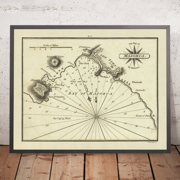 Carta Nautica della Baia di Maiorca di Heather, 1802: Torre Lazarette, Torre Porreira, Almacen 