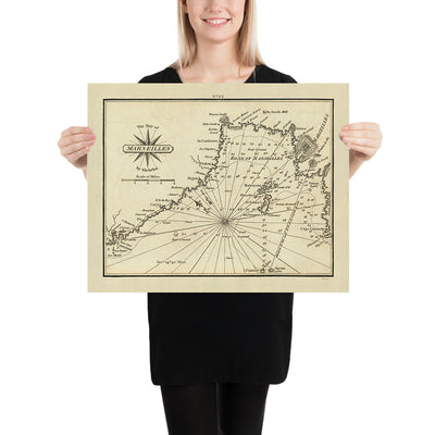 Ancien Bay de Marseille, France Carte Nautique par Heather, 1802 : Les Îles, Installations Militaires 