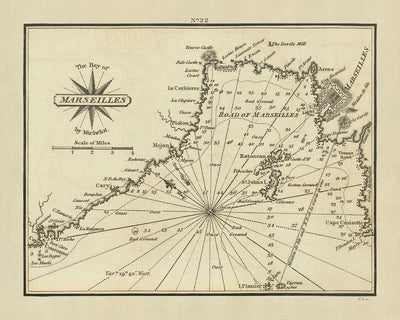 Ancien Bay de Marseille, France Carte Nautique par Heather, 1802 : Les Îles, Installations Militaires 