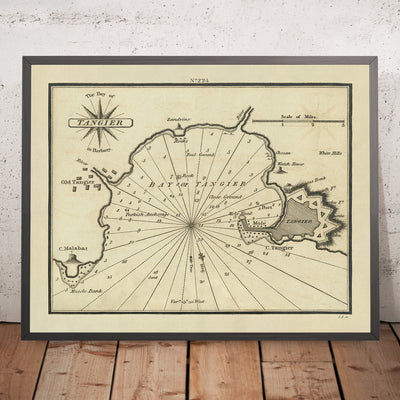 Old Bay of Tangier, Morocco Nautical Chart by Heather, 1802: Portuguese & English Forts, Battle Site