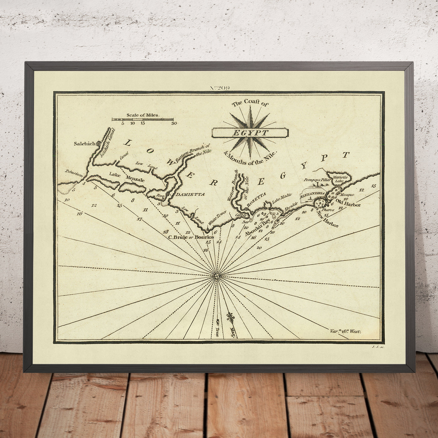 Ancienne carte nautique du delta du Nil par Heather, 1802 : Égypte, bouches du Nil, Alexandrie, Rosette 
