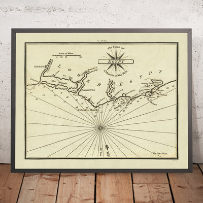 Ancienne carte nautique du delta du Nil par Heather, 1802 : Égypte, bouches du Nil, Alexandrie, Rosette 