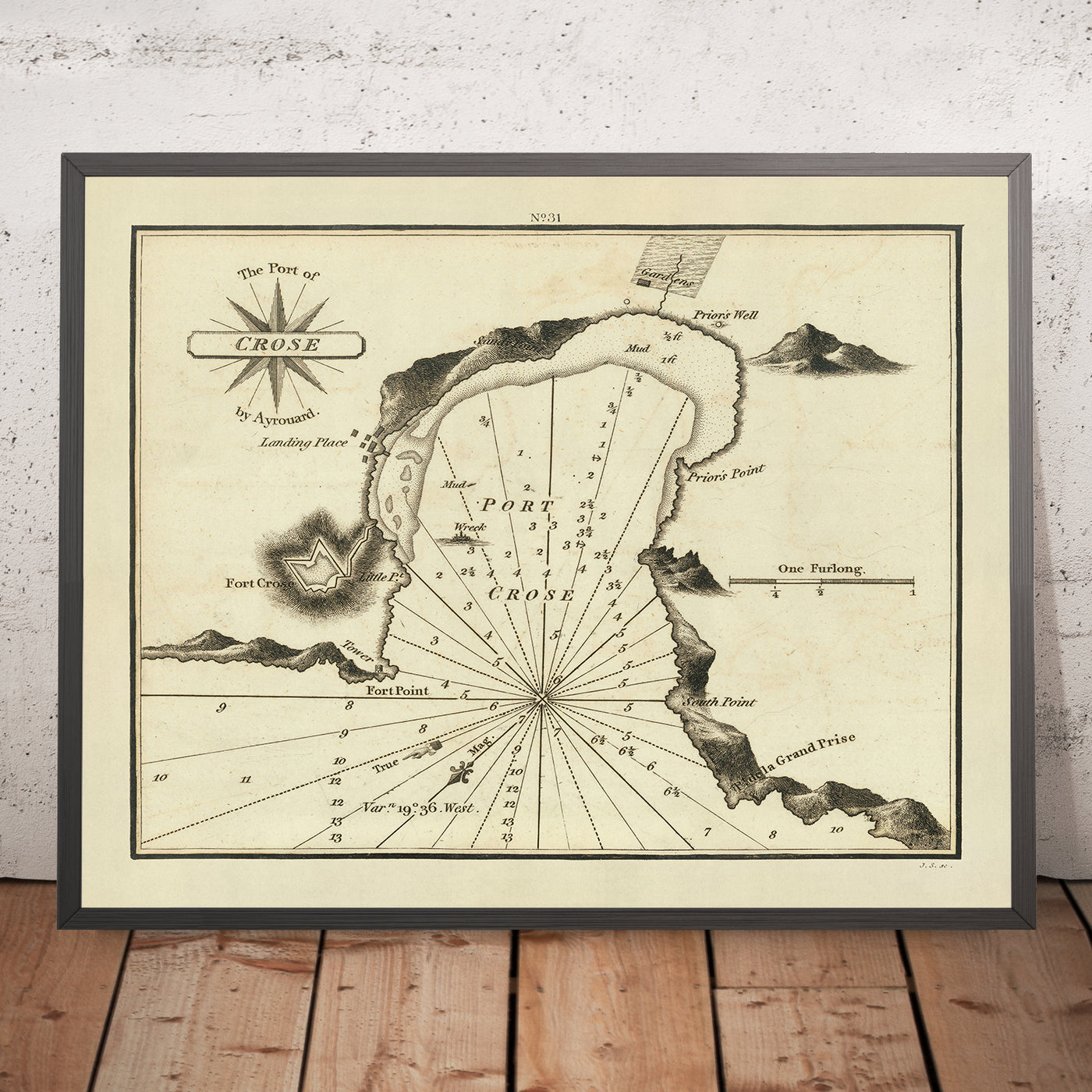 Old Port of Crose, France Nautical Chart by Heather, 1802: Fort Cros, Prior's Well, Wreck