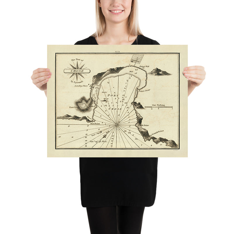 Old Port of Crose, France Nautical Chart by Heather, 1802: Fort Cros, Prior's Well, Wreck