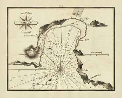 Old Port of Crose, France Nautical Chart by Heather, 1802: Fort Cros, Prior's Well, Wreck