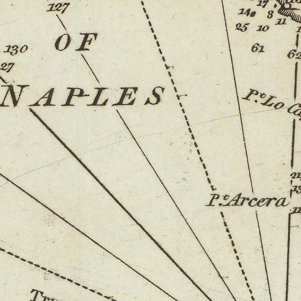 Antigua carta náutica del Golfo de Nápoles por Heather, 1802: Monte Vesubio, Capri, Costa de Amalfi, Sorrento 